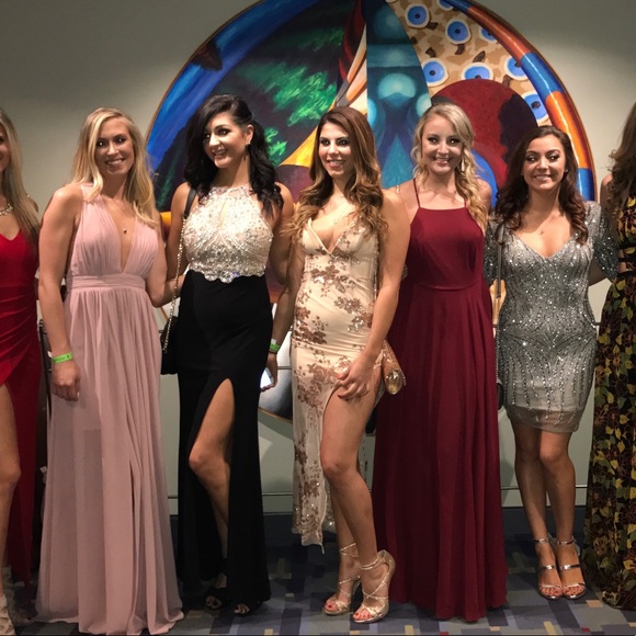 Hello Molly Rose Gold Sequin Sheer Gown With Slit - Picture 3 of 7